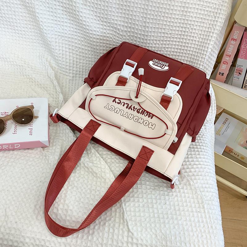 Сумка через плечо с цветными блоками, женская, большая вместительная сумка-тоут, легкая сумка, студенческая сумка через плечо