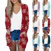 Рождественская женская модная повседневная куртка-кардиган средней длины с длинным рукавом и принтом