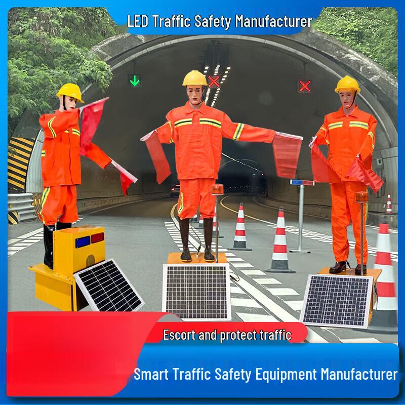 Solar Flag-Waving Traffic Robot
