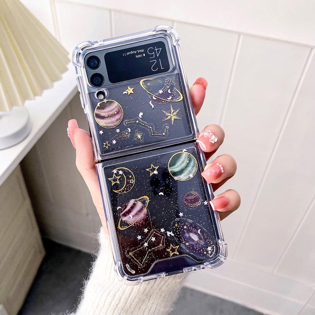 Для Samsung Galaxy Z Flip 4 3 Прозрачный блестящий чехол со звездой и планетой, прозрачная противоударная задняя крышка для Samsung Z Flip4 Zflip3, чехол