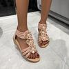 Summer Bohemian Boho Ethnic Women's Sandals 2024 Flowers Shoes Wedge Sandals Narrow Band Zipper Rome Female Shoes Plus Size 43