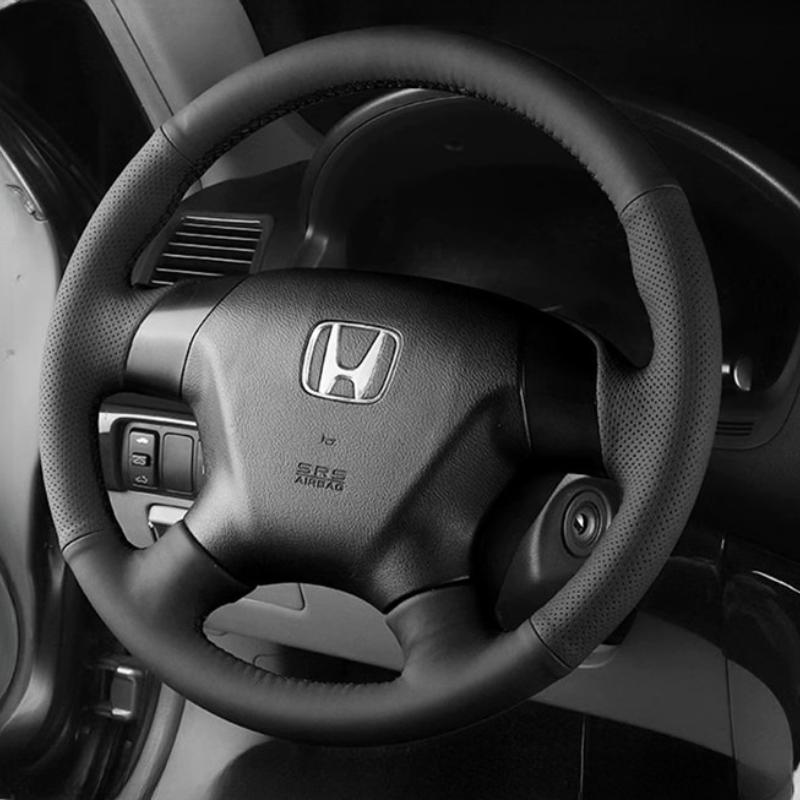 Для Honda Accord 7-го поколения 2003-2007 Odyssey 2005-2010 Черная кожаная оплетка руля автомобиля с ручной прошивкой, имитация текстуры персикового дерева