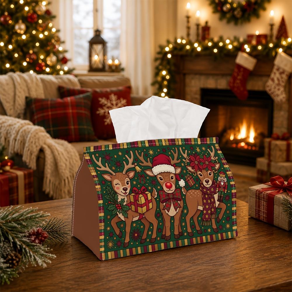 1pc Classic Vintage Holiday Tissue Box - Reindeer Animal Gift Box Napkin Storage Box, Suitable for Rolls/facial Tissues/single Sheets,available for Ch