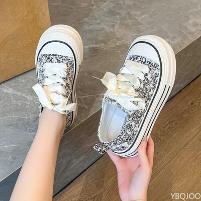 Трендовый дизайн Женские парусиновые туфли Весна Новые на толстой подошве Кеды Повседневные Универсальные Спортивные Одинарные туфли Zapatos De Mujer