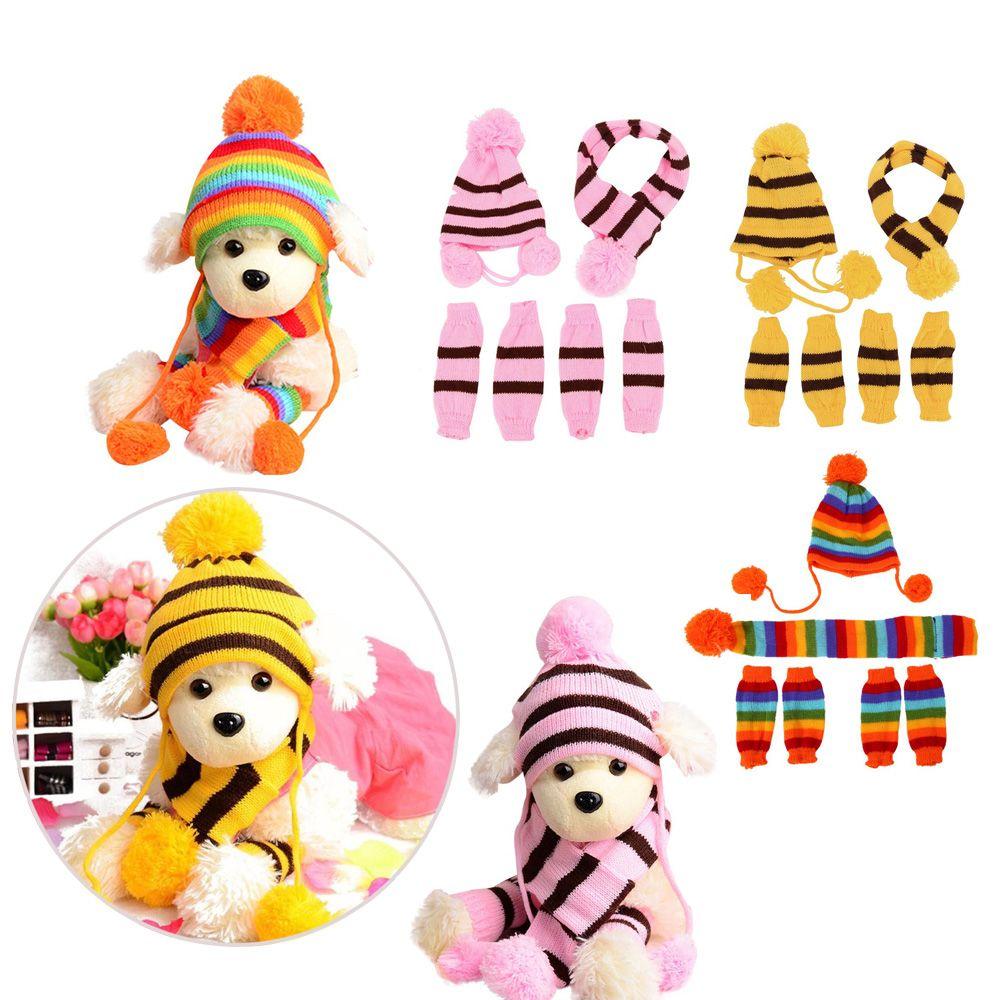 6Pcs/Set Fashion Dressing Up Stripe Knitted Puppy Costume Dog Socks Cat Clothes Pet Warm Hat Scarf