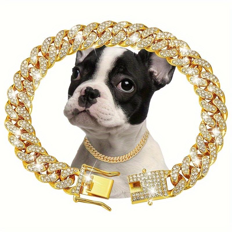 1pcs Dog Chain Collar Diamond Cuban Chain Dog Collar 13mm Wide Dog Necklace Metal Cat Chain Pet Crystal Collar Jewelry Accessories Suitable Pet