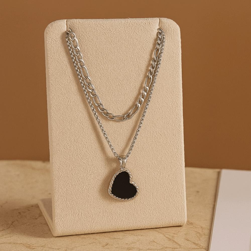Titanium Steel Double Stacked Neck Chain Handmade Heart Clavicle Chain Female Lady Girl