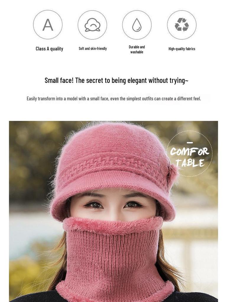 Женская осенне-зимняя вязаная шапка из кроличьего пуха с модным цветком