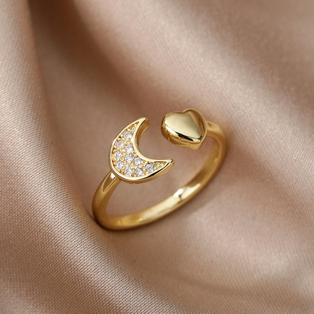 Smooth Double Heart Rings For Women Stainless Steel Zircon Heart Love Ring Adjustable Finger Ring Christmas Jewelry Wedding Gift