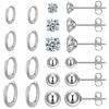 10 Pairs Multiple Piercing Hoop Earrings Sparkling Cubic Zirconia Ear Studs Elegant Round Stud Earrings Set