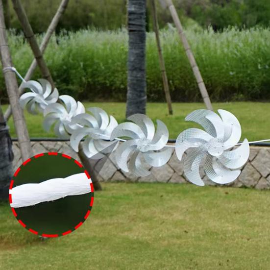 1 Set Reflective Pinwheels with 10m String Outdoor Bird Deterrent Wind Spinner 8 Pinwheels Sparkly Garden Bird Scare Device for Yard Orchard