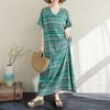 2025 Plus Size Summer Women Long Dress Vintage Basic Stripe Casual Printing Loose Dress Oversized