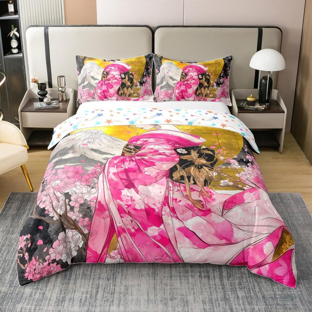 Japanese Ukiyoe Theme Duvet Cover Queen King Size Printed Bedding Set Kids Bedroom Decor Japanese Style 3 Pcs With 2 Pillowcases