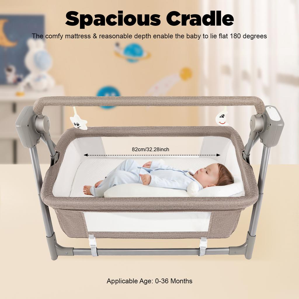 Электрическая колыбель-качалка для младенцев с навесом и пультом дистанционного управления, Автоматическая кроватка-люлька с качанием, Спальное место для младенцев, 5 регулируемых скоростей