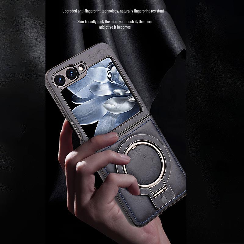 Складная магнитная подставка для Samsung Z Flip 5/6 - Ударопрочный кожаный чехол с полным покрытием, деловой