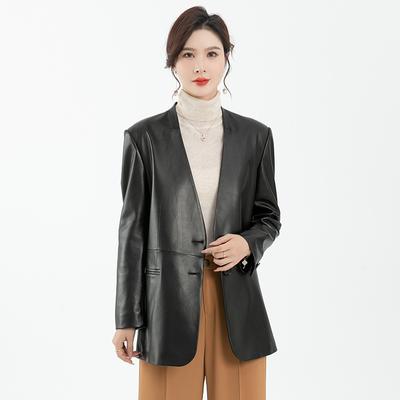 Женские куртки из натуральной кожи, новые женские кожаные куртки с V-образным вырезом из кожи растительного дубления, женские топы средней длины в европейском стиле