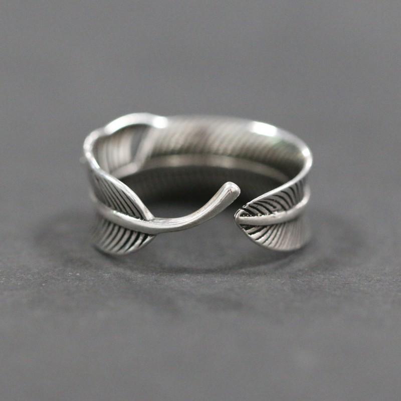 Adjustable Open Ring Men Women Vintage 66 Highway Feather Geometric Sterling Statement