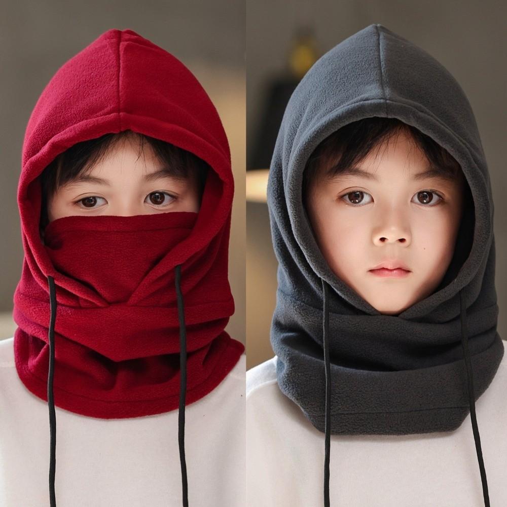 Solid Color Children Balaclava Hat Thick Pullover Cap Casual Mask Hood Beanies Outdoor