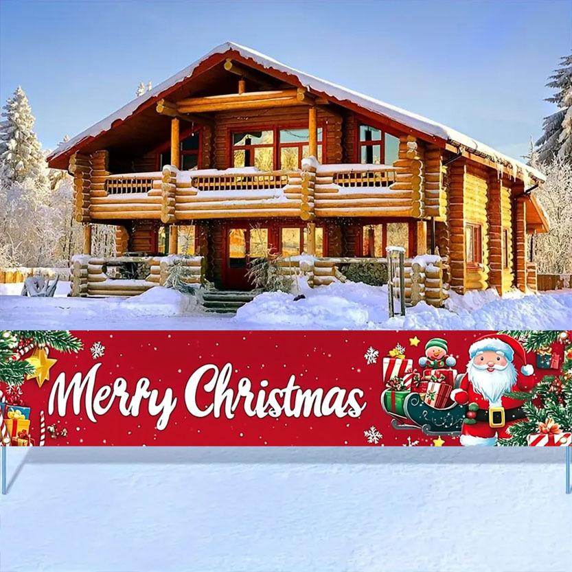 Festive Lawn Yard Merry Christmas Banner, Outdoor Holiday Welcome Porch Fence Decor