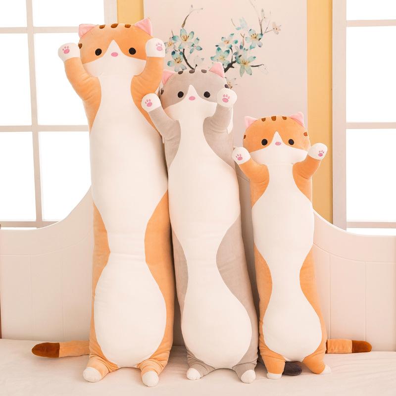 Long-Shaped Cat-Shaped Throw Pillow Cute Plush Toy Girls' Sleeping Large-Sized Doll Sofa Pillow Play Doll Gift