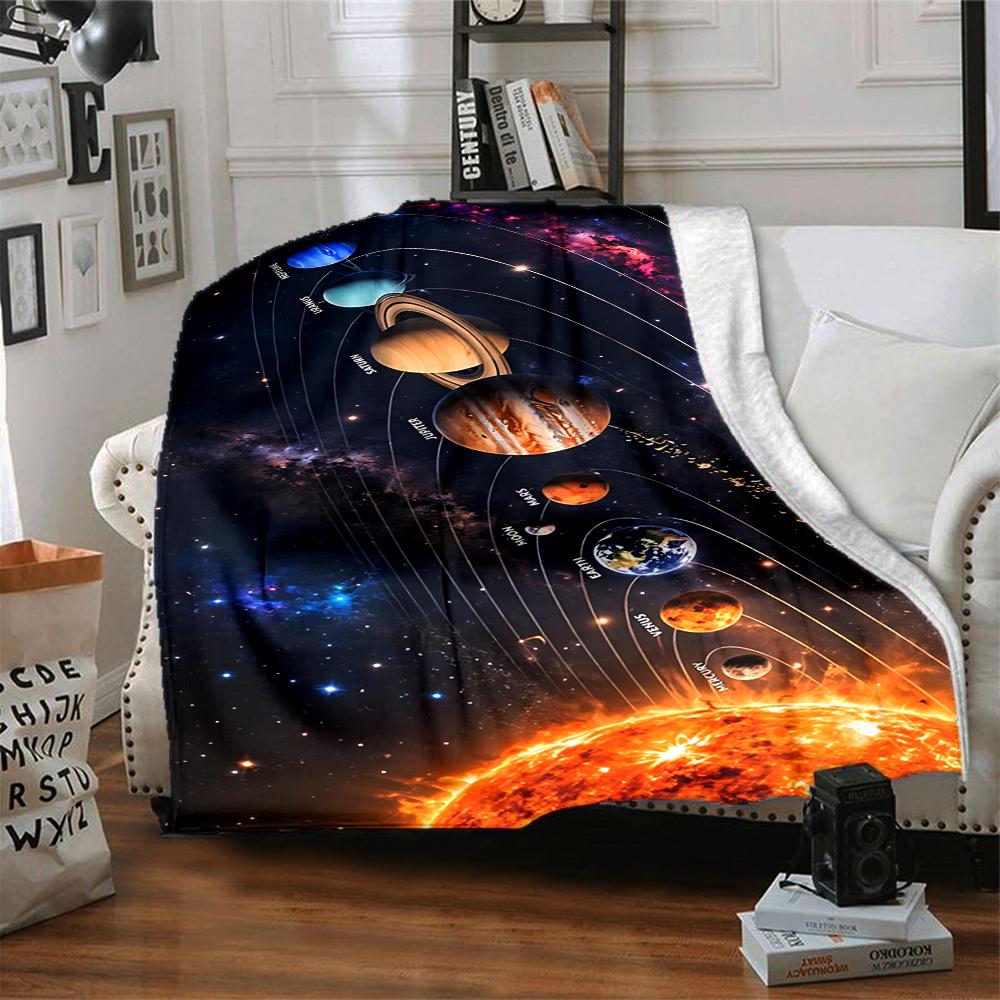 1Pc Solar System Journey Flannel Blanket, Soft And Comfortable, Casual Warm, Camping Travel, Christmas, Halloween Xmas Gift Y1740