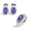 Precious Rare Natural Blue Tanzanite Ring Earrings Set Real Gemstone Silver Jewelry Women's Anniversary & Wedding Gift