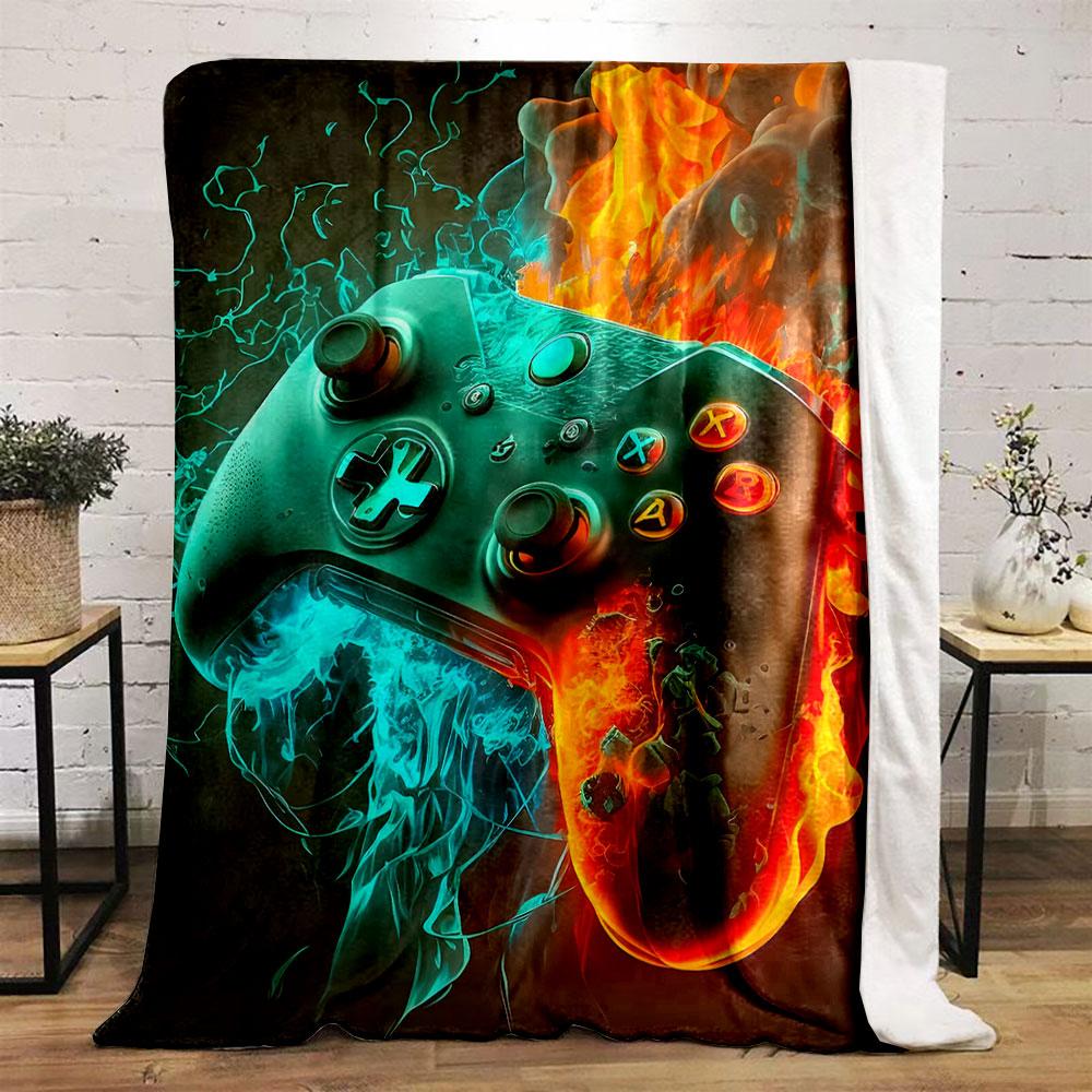 Gaming Controller Fire Ice Blanket bedroom Blanket for Livingroom Couch lunch break Soft throw for Friend's festival Gift