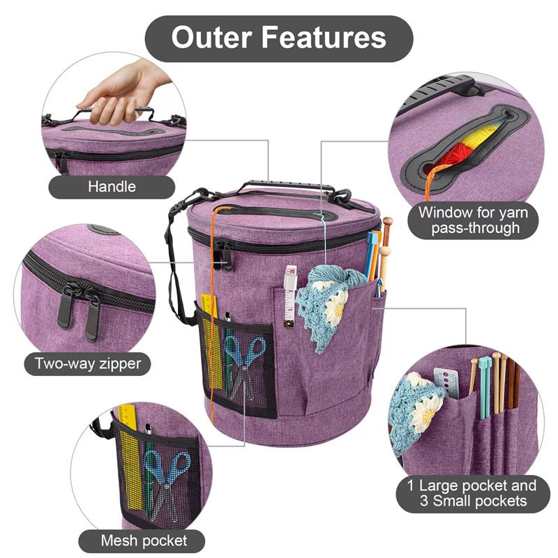 Knitting Tool Storage Bag Yarn Crochet Organizer Tote Bag Large Capacity Portable With Front Yarn Needles Hooks Pocket
