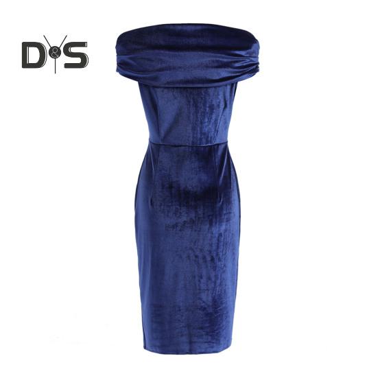 Sumer Evening Dress Off Shoulder Strapless Velvet Skinny Sheath Solid Color Sleeveless Backless Cocktail Party Prom Midi Dress