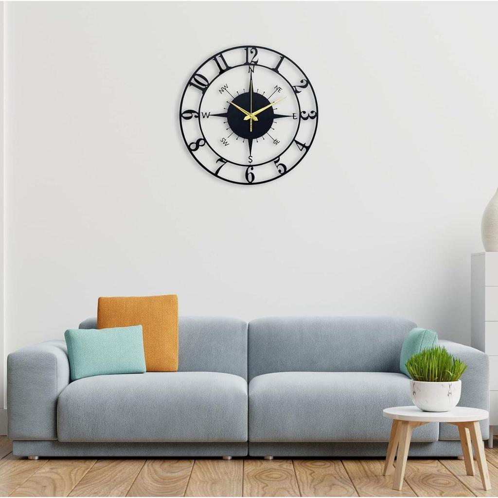 Designer Metal Analog Wall Clock for Living Room | Latest Antique Stylish Fancy Decorative Big Size Wall Watch and Decor (Black, 40CM)