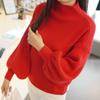 Осень и зима новый полуводолазка низ вязаный свитер корейская мода женский свободный пуловер фонарь длинный рукав топы свободная повседневная одежда 2101