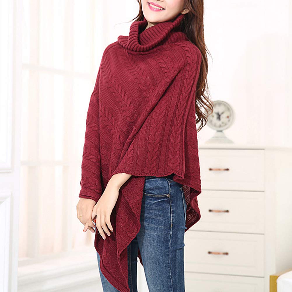 ANMIDA Вязаный Свободный Вязаный Верхняя одежда для Осени и Зимы Женское Пончо, Водолазка, Посадка, Свитер,