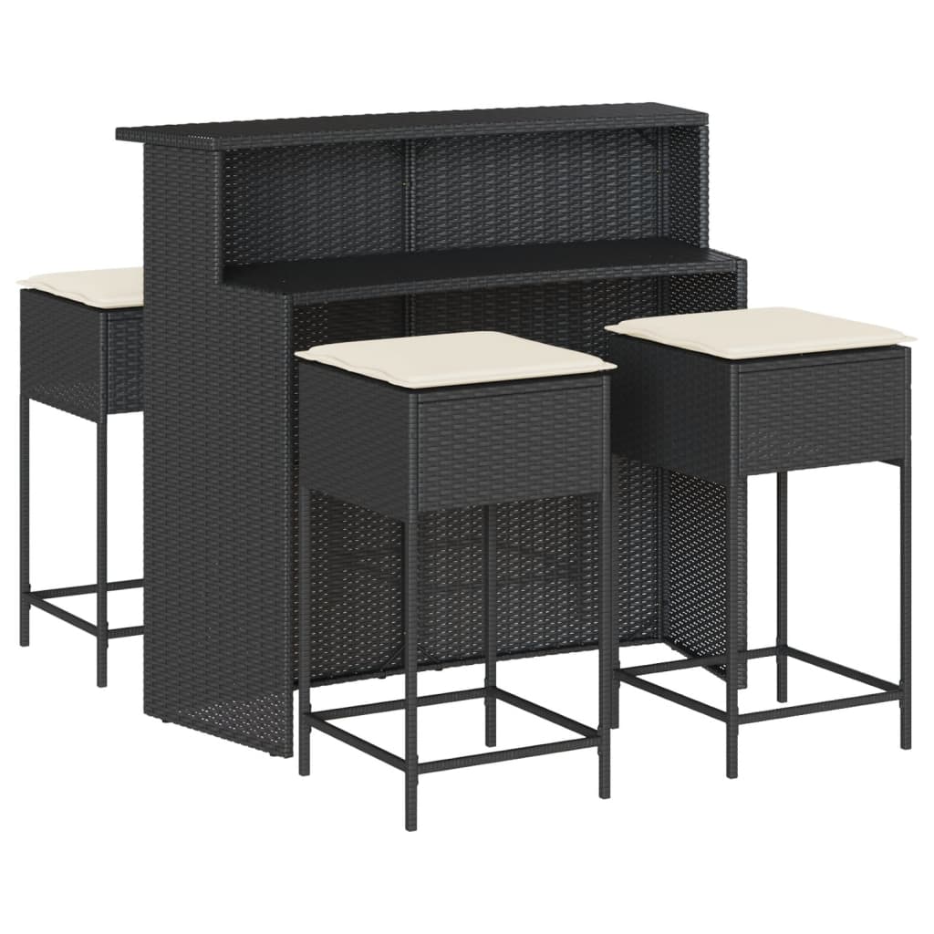 5 Piece Outdoor Bar Set with Cushions Black Poly Rattan