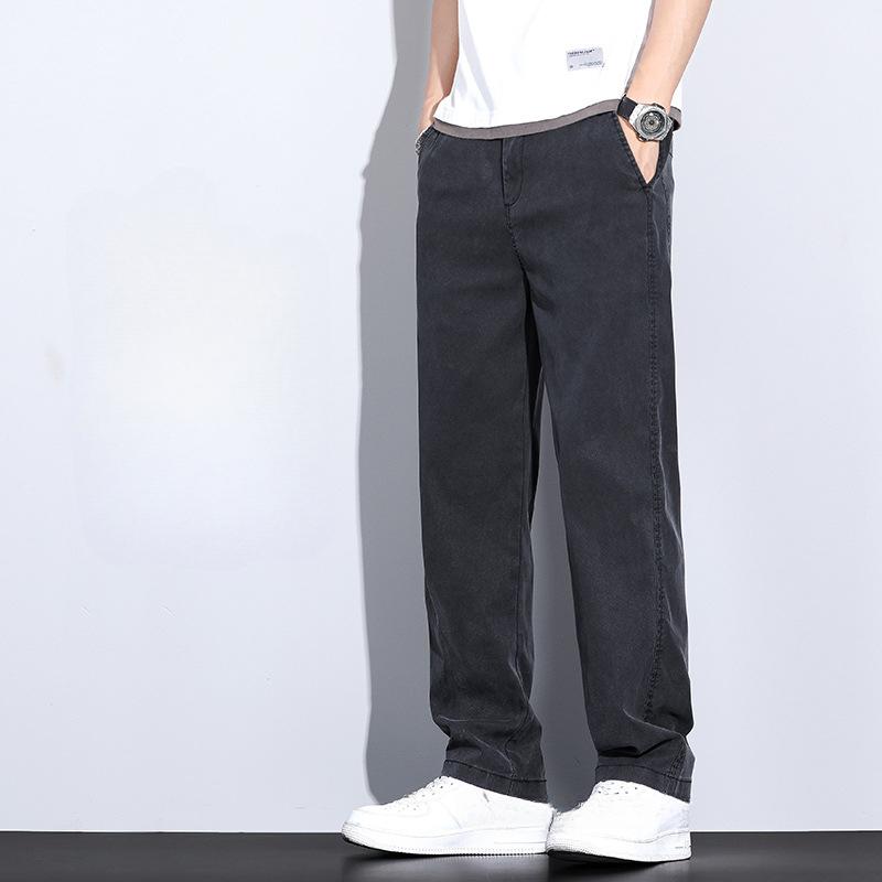 Летние джинсы, мужские классические тонкие лиоцелловые ткани, прямые повседневные брюки, мягкие джинсовые брюки, кофейно-синий, серый цвет