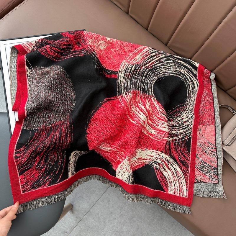 Women Autumn Winter Thickened Warm Imitation Cashmere Jacquard Abstract Scarf