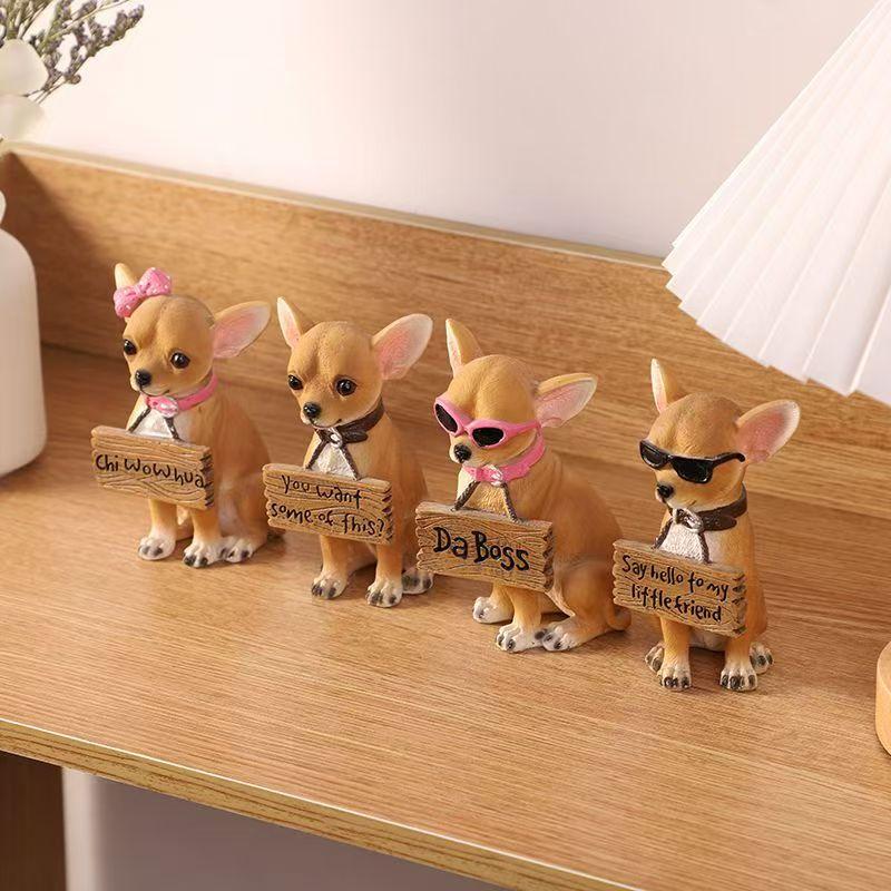 Статуэтка собаки чихуахуа 10,5 см, ручная роспись, реалистичная, милая, скульптура животного из смолы, декор для дома, стола, полки, подарок для любителя домашних животных