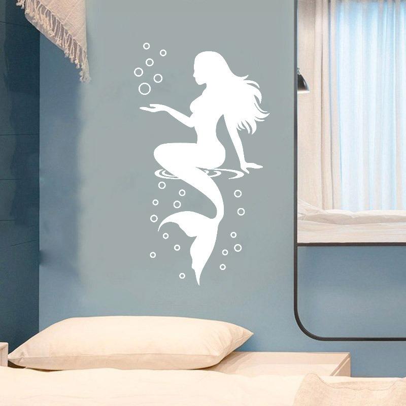 Fashion Mermaid Design Wall Sticker Beautiful Waterproof Decals for Bathroom Toilet Bedroom Decor Home Decoration