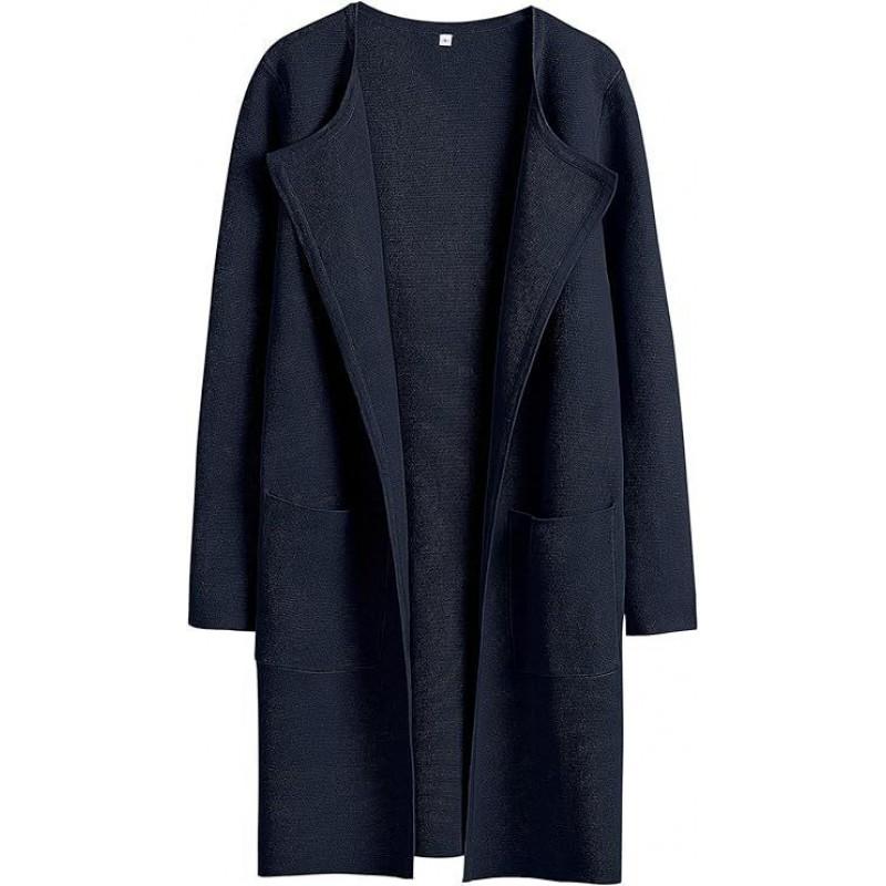 Womens Oversized Wool Blend Coat Longline Casual Outerwear With Notched Collar Pure Color