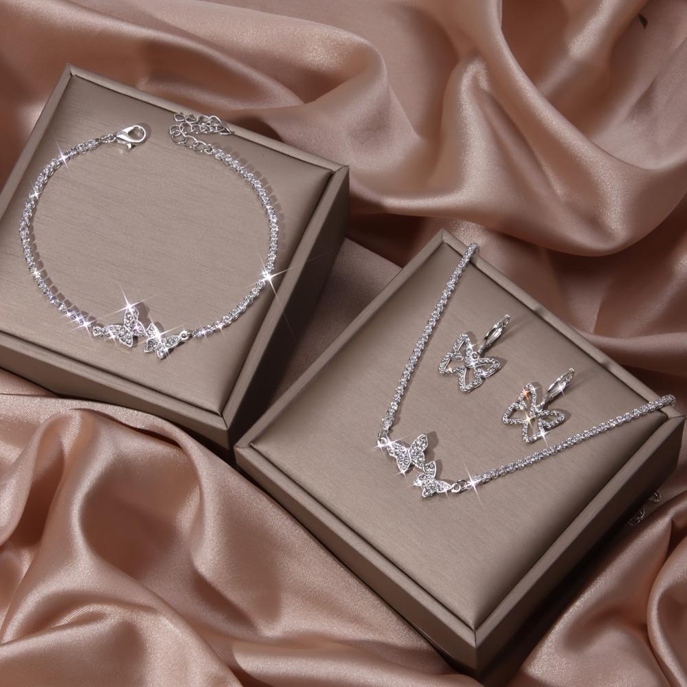Versatile and stylish women's jewelry set Butterfly Zircon Earrings Necklace Bracelet Versatile and elegant, suitable for various occasions, ideal
