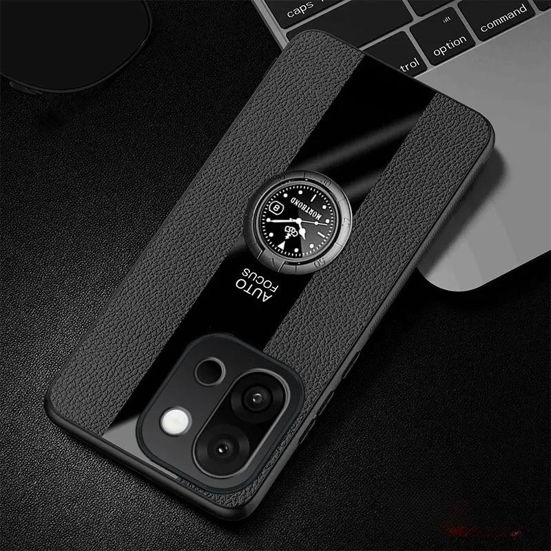 Case for OnePlus 13T 13S PU Leather Magnetic Ring Holder Phone Cover for Oneplus 13 Silicone Matte Bumper PKX110