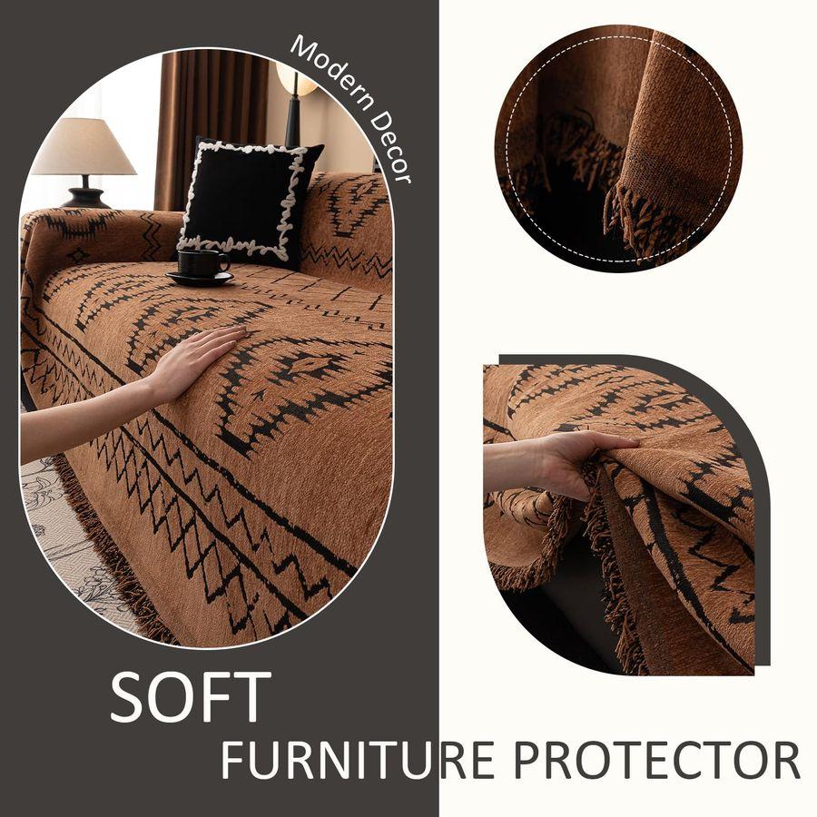 Bohemian Sofa Covers Chenille Couch Cover for Sectional Couch, Soft Non Slip Couch Covers for 3 Cushion Sofa Breathable Sofa Fur