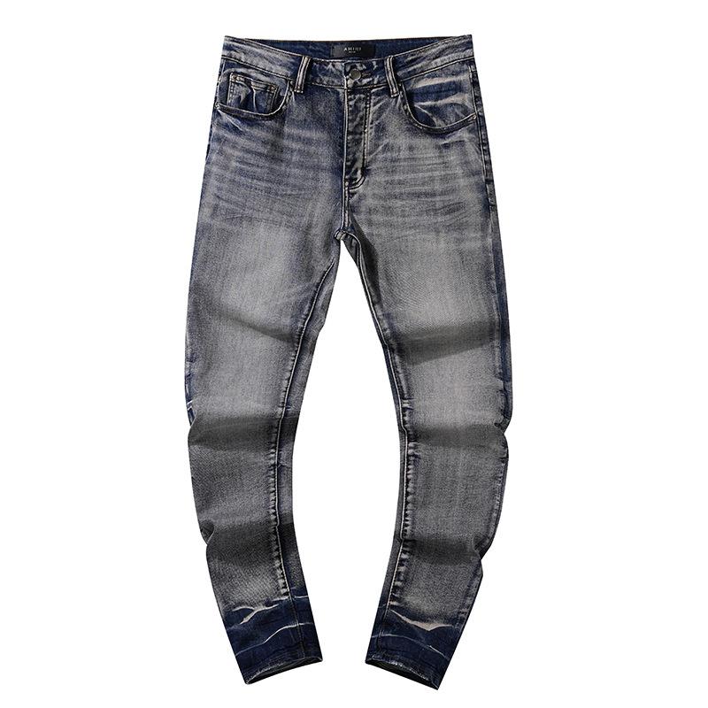 Fashion American High Street Hole & Patch Trendy Retro Straight Ami Denim Pants