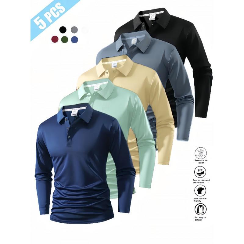 Men Women Long Sleeve Polo Shirt Button Solid Color Casual Golf Travel Wear