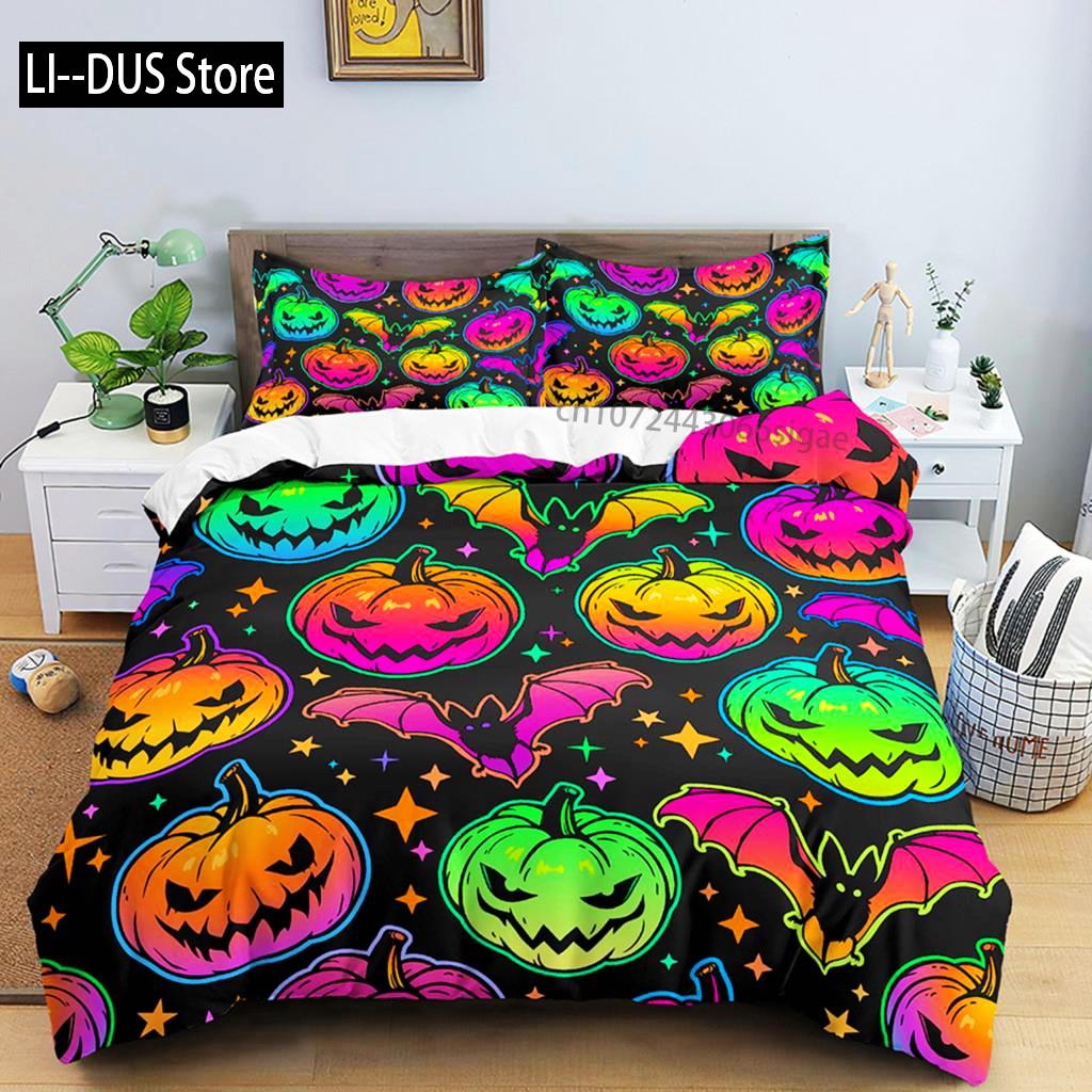 Comforter Neon Color King Rainbow Gradient Pumpkin Bedding Set Microfiber Halloween Theme Twin Comforter