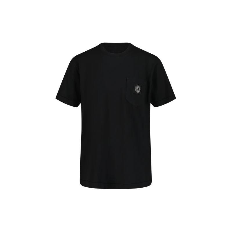 STONE ISLAND Футболка с принтом логотипа, круглый вырез, короткий рукав, детские топы, черный 801620347-V0029