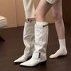 2025 French Temperament Pointed Boots Women's Thick Heels But Knee Spice Girls Pant Boots Retro Knight Boots.