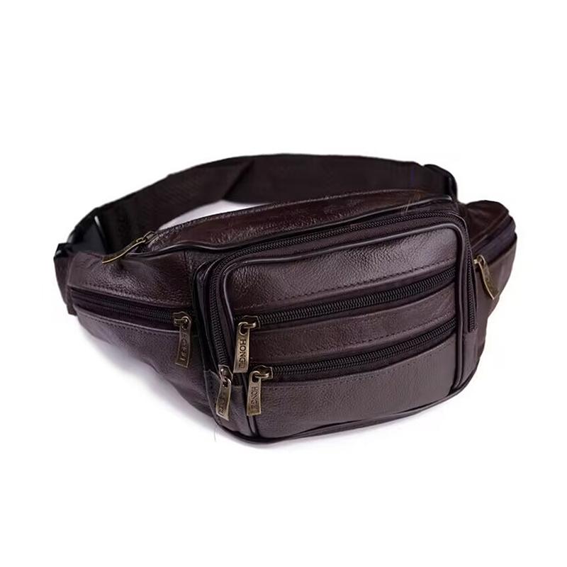Большая вместимость водонепроницаемая мужская поясная сумка из натуральной кожи из коровьей кожи на молнии для рабочих площадок, путешествий, отдыха, телефона