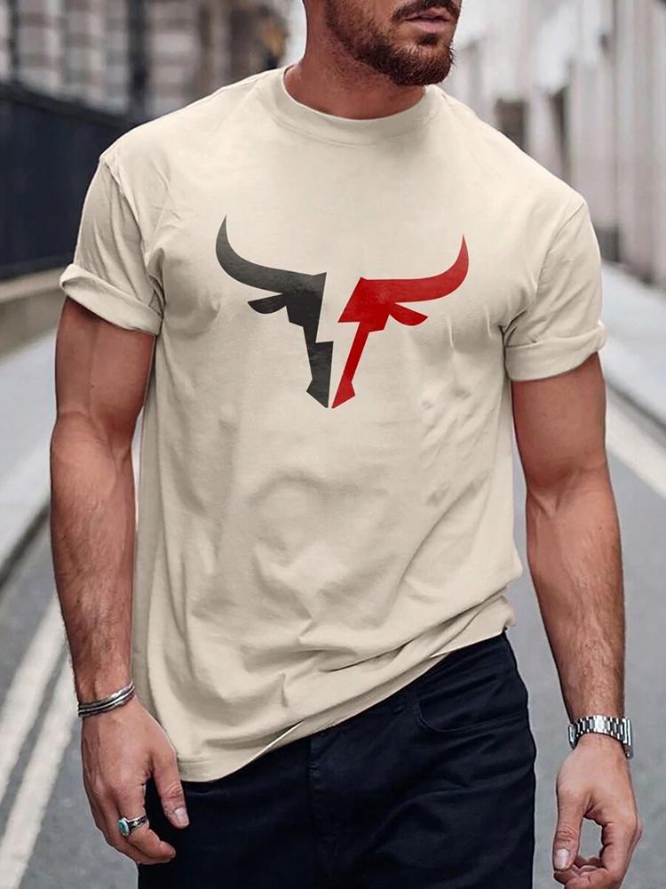 2024 New Summer Daily Casual Men's T-shirt Outdoor Street Men Fashion Short-sleeved Top 3D Bull Head Print Men's T-shirt
