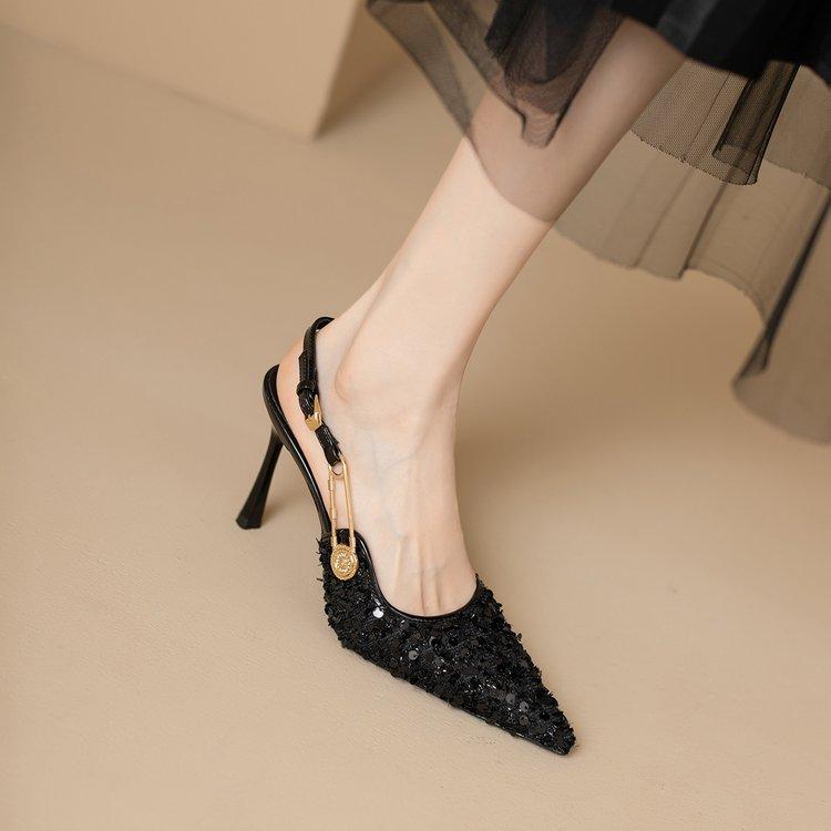 Fashion New Elegant Women's Sandals with Thin Heels Pointed Points Shallow Mouth High Heels Stylish and Trendy Women's Shoes