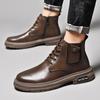 2024 Men Luxury Brand Genuine Leather Boots Casual Fashion Antiskid Ankle Booties Winter High Top Comfy Platform Motorcycle Boot